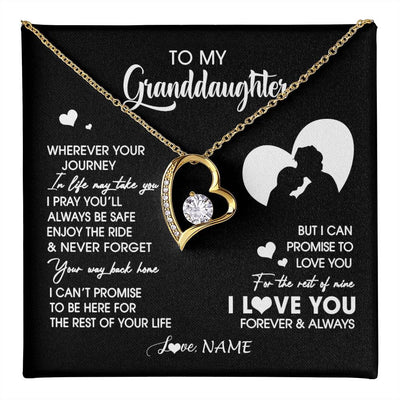 Forever Love Necklace 18K Yellow Gold Finish | 1 | Personalized To My Granddaughter Necklace From Grandpa Wherever Your Journey Granddaughter Birthday Gifts Graduation Christmas Customized Gift Box Message Card | teecentury