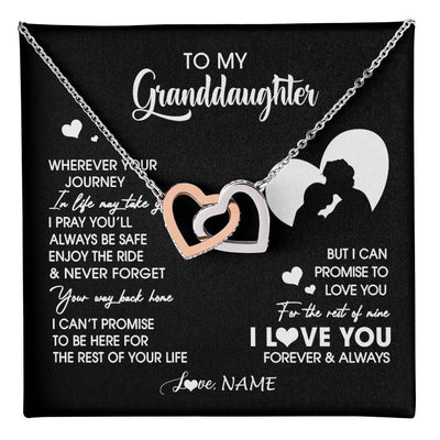 Interlocking Hearts Necklace Stainless Steel & Rose Gold Finish | 1 | Personalized To My Granddaughter Necklace From Grandpa Wherever Your Journey Granddaughter Birthday Gifts Graduation Christmas Customized Gift Box Message Card | teecentury