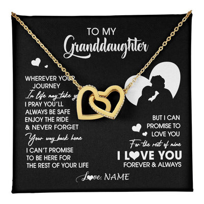 Interlocking Hearts Necklace 18K Yellow Gold Finish | 1 | Personalized To My Granddaughter Necklace From Grandpa Wherever Your Journey Granddaughter Birthday Gifts Graduation Christmas Customized Gift Box Message Card | teecentury