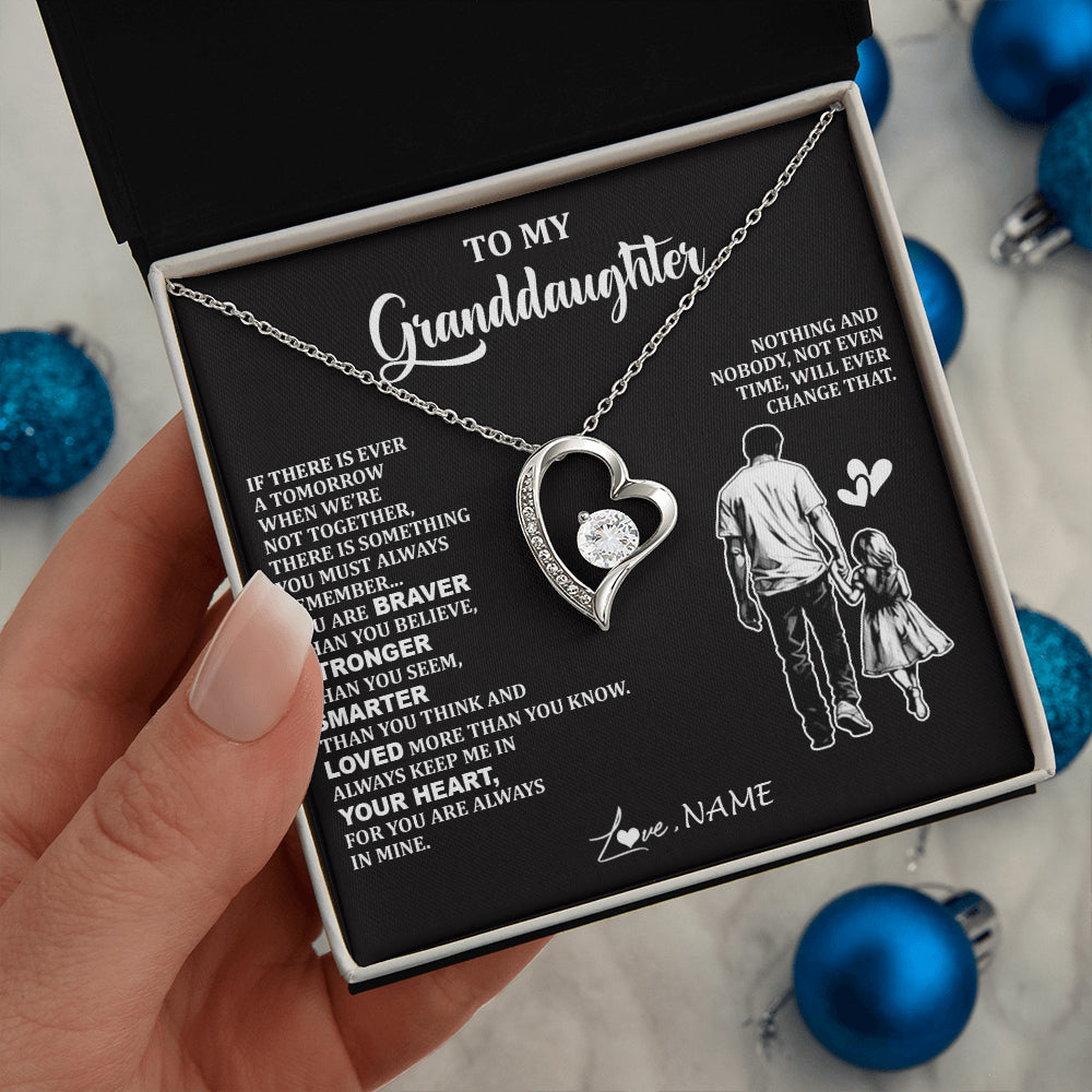 Forever Love Necklace 14K White Gold Finish | 2 | Personalized To My Granddaughter Necklace From Grandpa You Are Always In Mine Beautiful Granddaughter Birthday Graduation Christmas With Gift Box Message Card | teecentury