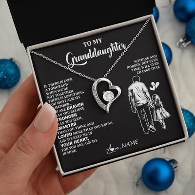 Forever Love Necklace 14K White Gold Finish | 2 | Personalized To My Granddaughter Necklace From Grandpa You Are Always In Mine Beautiful Granddaughter Birthday Graduation Christmas With Gift Box Message Card | teecentury