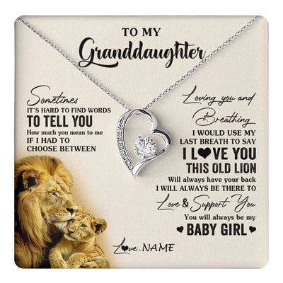 Forever Love Necklace 14K White Gold Finish | 1 | Personalized To My Granddaughter Necklace From Papa Grandpa I Love You This Old Lion Granddaughter Birthday Christmas Customized Gift Box Message Card | teecentury