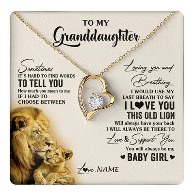 Forever Love Necklace 18K Yellow Gold Finish | 1 | Personalized To My Granddaughter Necklace From Papa Grandpa I Love You This Old Lion Granddaughter Birthday Christmas Customized Gift Box Message Card | teecentury