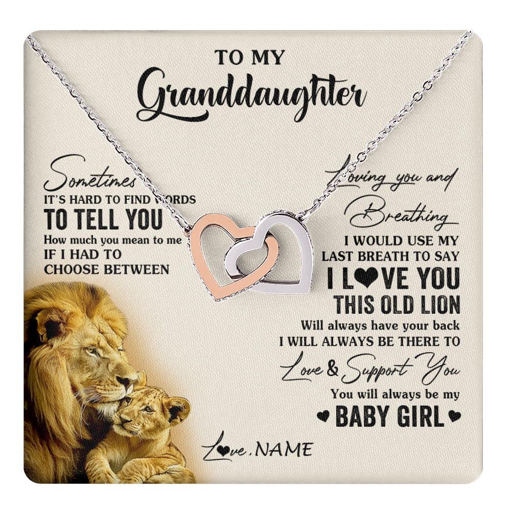 Interlocking Hearts Necklace Stainless Steel & Rose Gold Finish | 1 | Personalized To My Granddaughter Necklace From Papa Grandpa I Love You This Old Lion Granddaughter Birthday Christmas Customized Gift Box Message Card | teecentury