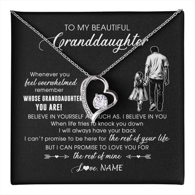 Forever Love Necklace 14K White Gold Finish | 1 | Personalized To My Granddaughter Necklace From Papa Grandpa Whenever You Feel Overwhelmed Granddaughter Jewelry Birthday Christmas Customized Message Card | teecentury