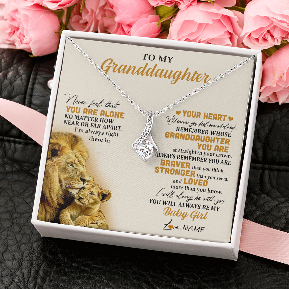 Alluring Beauty Necklace 14K White Gold Finish | 2 | Personalized To My Granddaughter Necklace From Papa Lion Never Feel That You Are Alone Great Granddaughter Birthday Christmas Customized Gift Box Message Card | teecentury