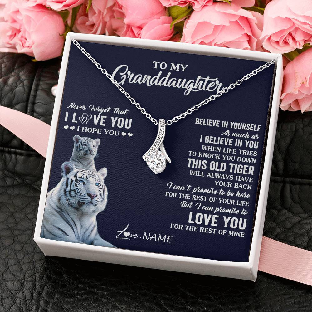 Alluring Beauty Necklace 14K White Gold Finish | 2 | Personalized To My Granddaughter Necklace Gift From Grandma This Old Tiger Love You Granddaughter Birthday Graduation Christmas Custom Gift Box Message Card | teecentury