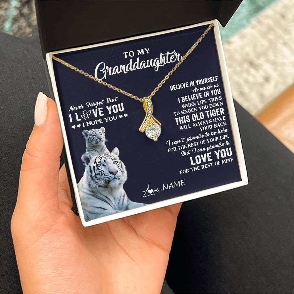 Alluring Beauty Necklace 18K Yellow Gold Finish | 2 | Personalized To My Granddaughter Necklace Gift From Grandma This Old Tiger Love You Granddaughter Birthday Graduation Christmas Custom Gift Box Message Card | teecentury