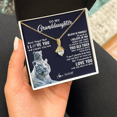 Alluring Beauty Necklace 18K Yellow Gold Finish | 2 | Personalized To My Granddaughter Necklace Gift From Grandma This Old Tiger Love You Granddaughter Birthday Graduation Christmas Custom Gift Box Message Card | teecentury