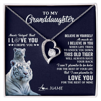 Forever Love Necklace 14K White Gold Finish | 1 | Personalized To My Granddaughter Necklace Gift From Grandma This Old Tiger Love You Granddaughter Birthday Graduation Christmas Custom Gift Box Message Card | teecentury