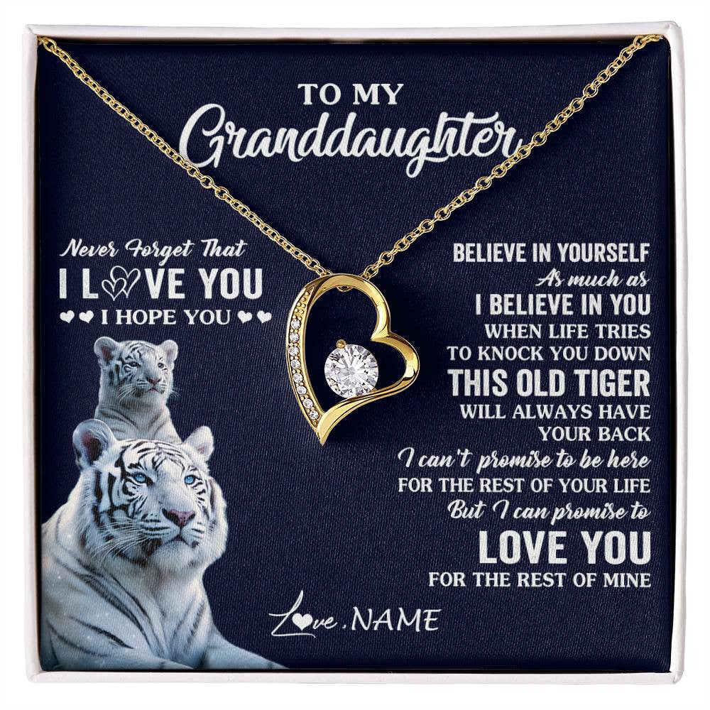 Forever Love Necklace 18K Yellow Gold Finish | 1 | Personalized To My Granddaughter Necklace Gift From Grandma This Old Tiger Love You Granddaughter Birthday Graduation Christmas Custom Gift Box Message Card | teecentury