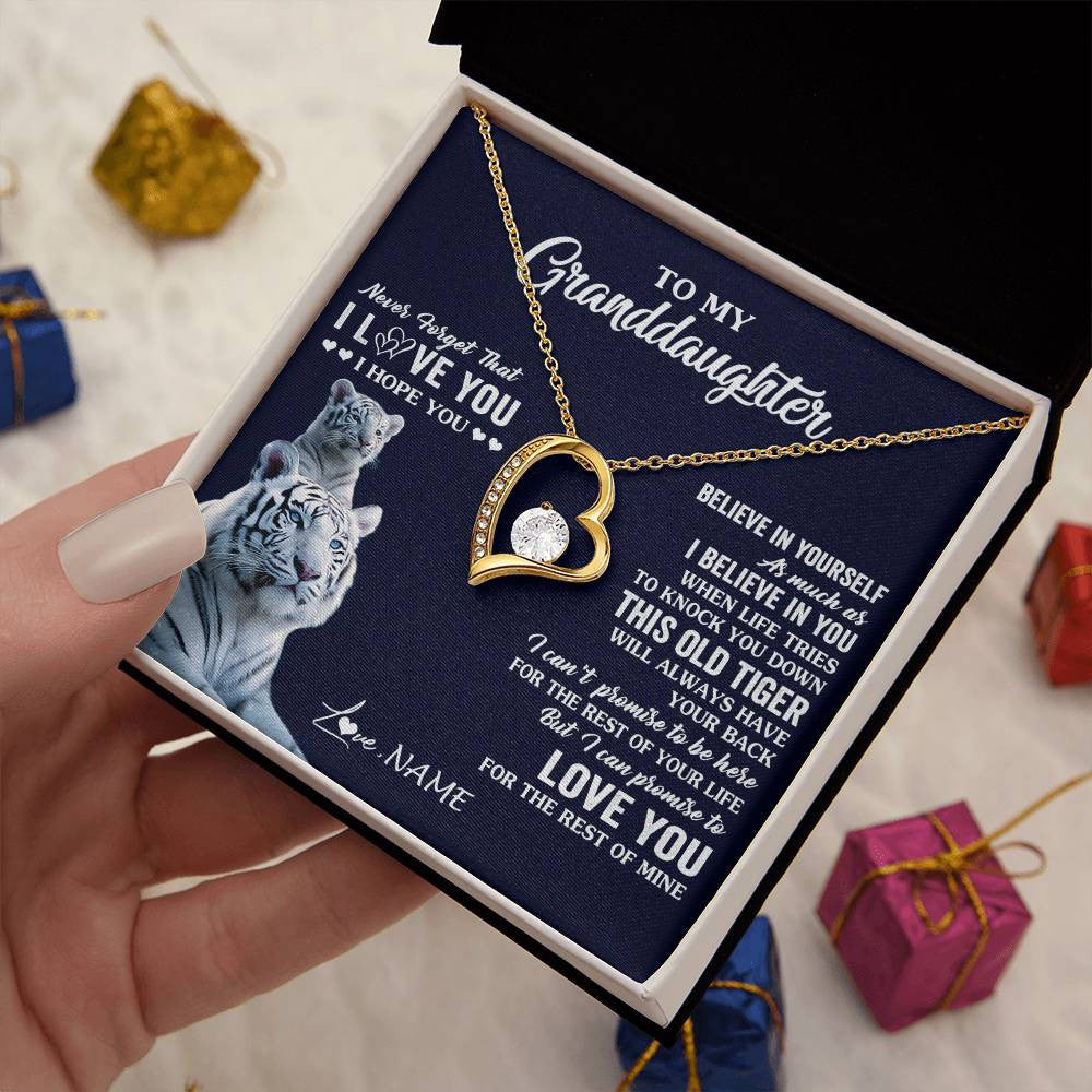 Forever Love Necklace 18K Yellow Gold Finish | 2 | Personalized To My Granddaughter Necklace Gift From Grandma This Old Tiger Love You Granddaughter Birthday Graduation Christmas Custom Gift Box Message Card | teecentury