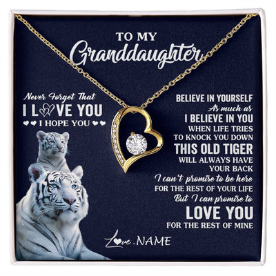 Forever Love Necklace 18K Yellow Gold Finish | 1 | Personalized To My Granddaughter Necklace Gift From Grandma This Old Tiger Love You Granddaughter Birthday Graduation Christmas Custom Gift Box Message Card | teecentury