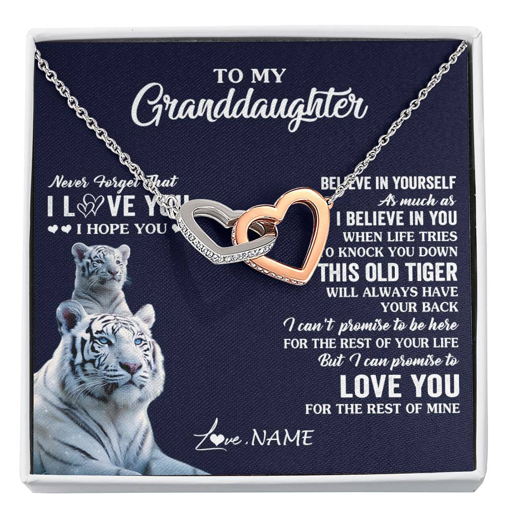 Interlocking Hearts Necklace Stainless Steel & Rose Gold Finish | 1 | Personalized To My Granddaughter Necklace Gift From Grandma This Old Tiger Love You Granddaughter Birthday Graduation Christmas Custom Gift Box Message Card | teecentury