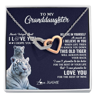 Interlocking Hearts Necklace Stainless Steel & Rose Gold Finish | 1 | Personalized To My Granddaughter Necklace Gift From Grandma This Old Tiger Love You Granddaughter Birthday Graduation Christmas Custom Gift Box Message Card | teecentury