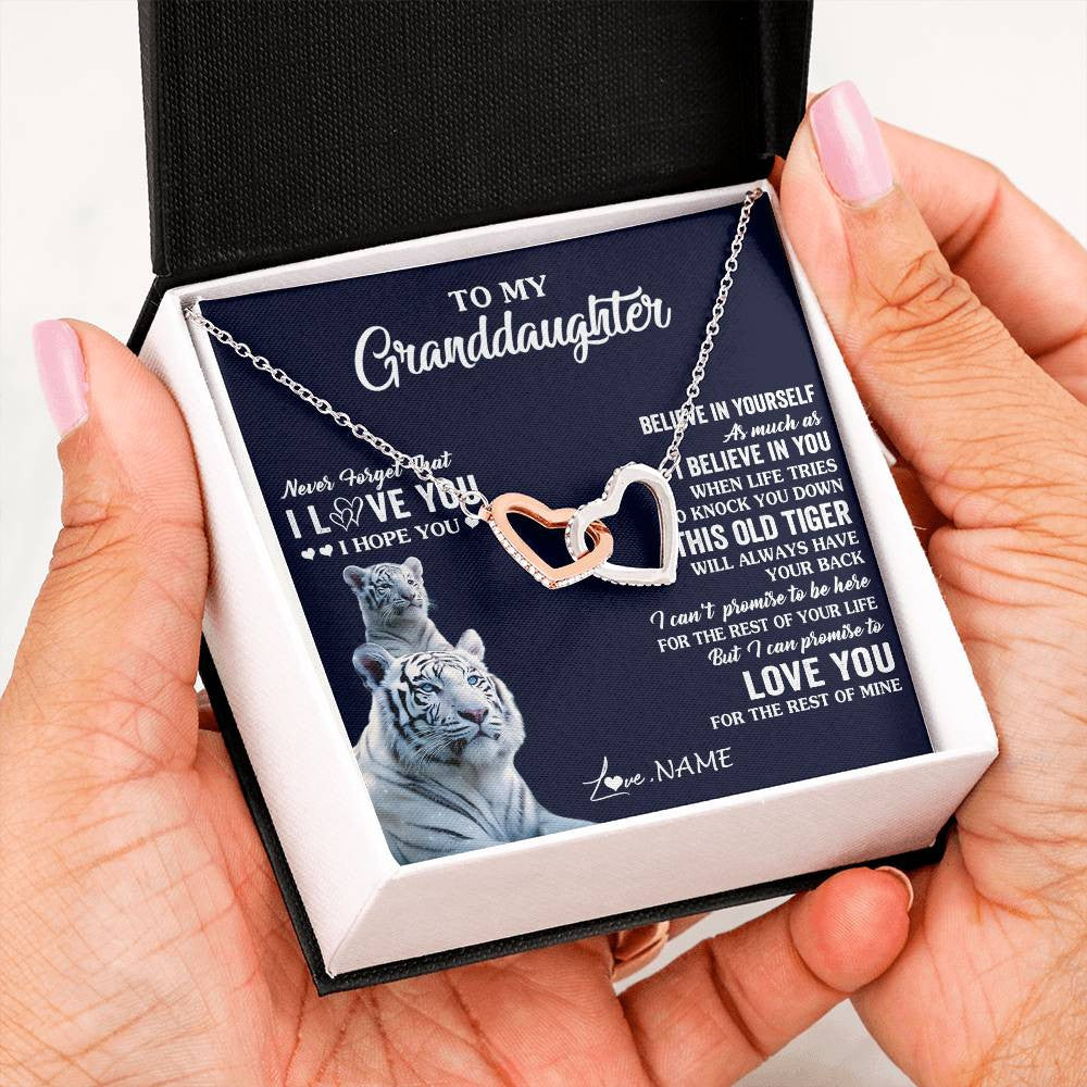 Interlocking Hearts Necklace Stainless Steel & Rose Gold Finish | 2 | Personalized To My Granddaughter Necklace Gift From Grandma This Old Tiger Love You Granddaughter Birthday Graduation Christmas Custom Gift Box Message Card | teecentury