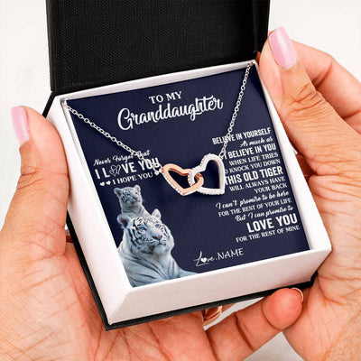 Interlocking Hearts Necklace Stainless Steel & Rose Gold Finish | 2 | Personalized To My Granddaughter Necklace Gift From Grandma This Old Tiger Love You Granddaughter Birthday Graduation Christmas Custom Gift Box Message Card | teecentury