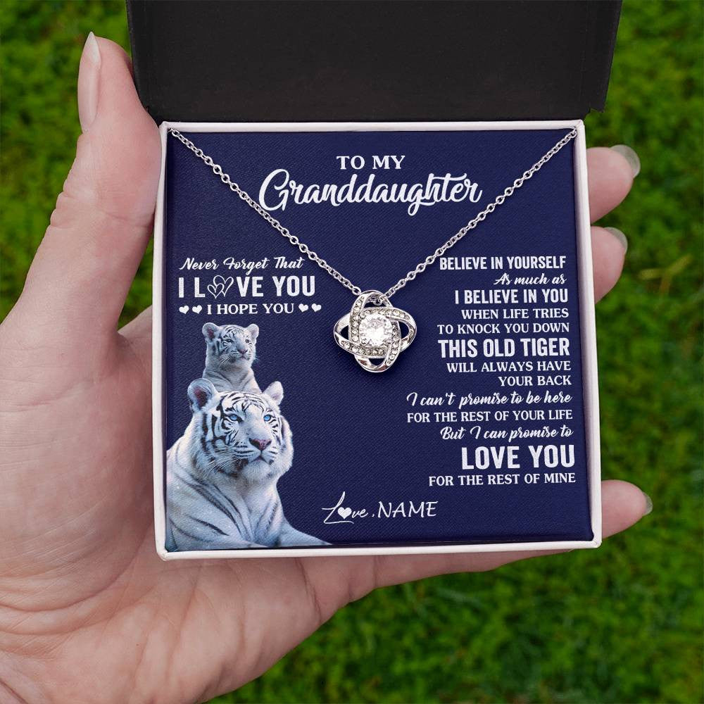 Love Knot Necklace 14K White Gold Finish | 2 | Personalized To My Granddaughter Necklace Gift From Grandma This Old Tiger Love You Granddaughter Birthday Graduation Christmas Custom Gift Box Message Card | teecentury