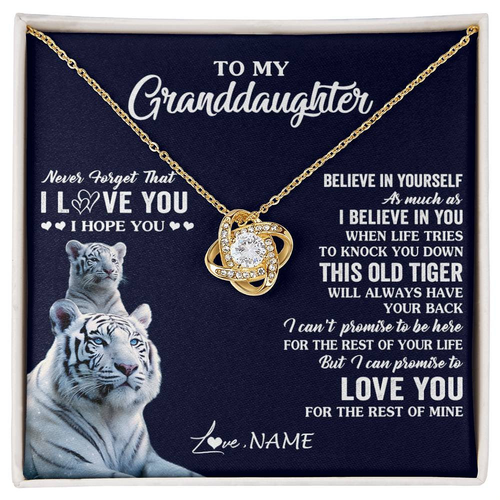 Love Knot Necklace 18K Yellow Gold Finish | 1 | Personalized To My Granddaughter Necklace Gift From Grandma This Old Tiger Love You Granddaughter Birthday Graduation Christmas Custom Gift Box Message Card | teecentury