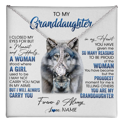 Alluring Beauty Necklace 14K White Gold Finish | 1 | Personalized To My Granddaughter Necklace I Close My Eyes For But A Moment Wolf Granddaughter Birthday Gifts Christmas Customized Gift Box Message Card | teecentury