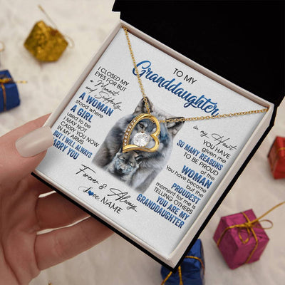 Forever Love Necklace 18K Yellow Gold Finish | 2 | Personalized To My Granddaughter Necklace I Close My Eyes For But A Moment Wolf Granddaughter Birthday Gifts Christmas Customized Gift Box Message Card | teecentury