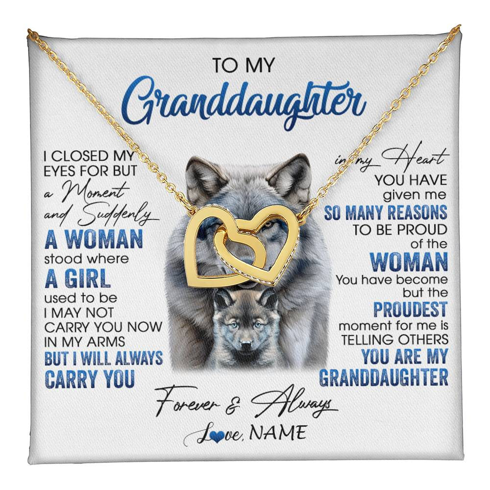 Interlocking Hearts Necklace 18K Yellow Gold Finish | 1 | Personalized To My Granddaughter Necklace I Close My Eyes For But A Moment Wolf Granddaughter Birthday Gifts Christmas Customized Gift Box Message Card | teecentury