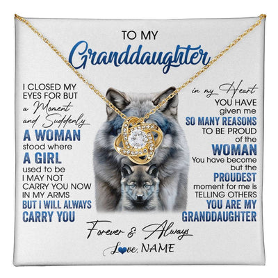 Love Knot Necklace 18K Yellow Gold Finish | 1 | Personalized To My Granddaughter Necklace I Close My Eyes For But A Moment Wolf Granddaughter Birthday Gifts Christmas Customized Gift Box Message Card | teecentury