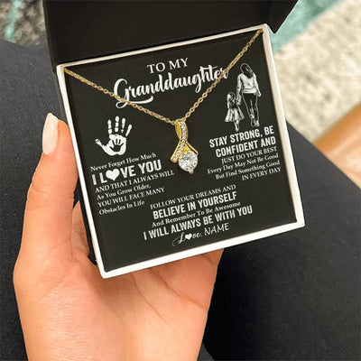 Alluring Beauty Necklace 18K Yellow Gold Finish | 2 | Personalized To My Granddaughter Necklace I Love You Forever From Grandma Granddaughter Birthday Gifts Christmas Graduation Customized Gift Box Message Card | teecentury