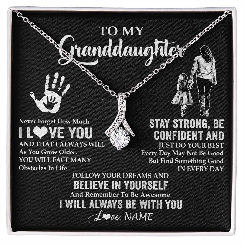 Alluring Beauty Necklace 14K White Gold Finish | 1 | Personalized To My Granddaughter Necklace I Love You Forever From Grandma Granddaughter Birthday Gifts Christmas Graduation Customized Gift Box Message Card | teecentury