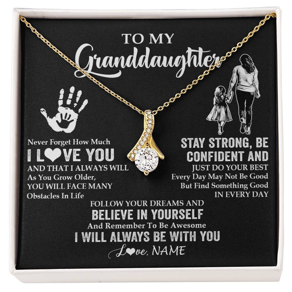 Alluring Beauty Necklace 18K Yellow Gold Finish | 1 | Personalized To My Granddaughter Necklace I Love You Forever From Grandma Granddaughter Birthday Gifts Christmas Graduation Customized Gift Box Message Card | teecentury