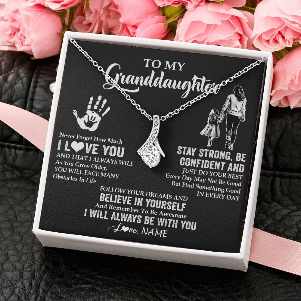 Alluring Beauty Necklace 14K White Gold Finish | 2 | Personalized To My Granddaughter Necklace I Love You Forever From Grandma Granddaughter Birthday Gifts Christmas Graduation Customized Gift Box Message Card | teecentury
