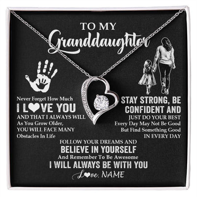 Forever Love Necklace 14K White Gold Finish | 1 | Personalized To My Granddaughter Necklace I Love You Forever From Grandma Granddaughter Birthday Gifts Christmas Graduation Customized Gift Box Message Card | teecentury