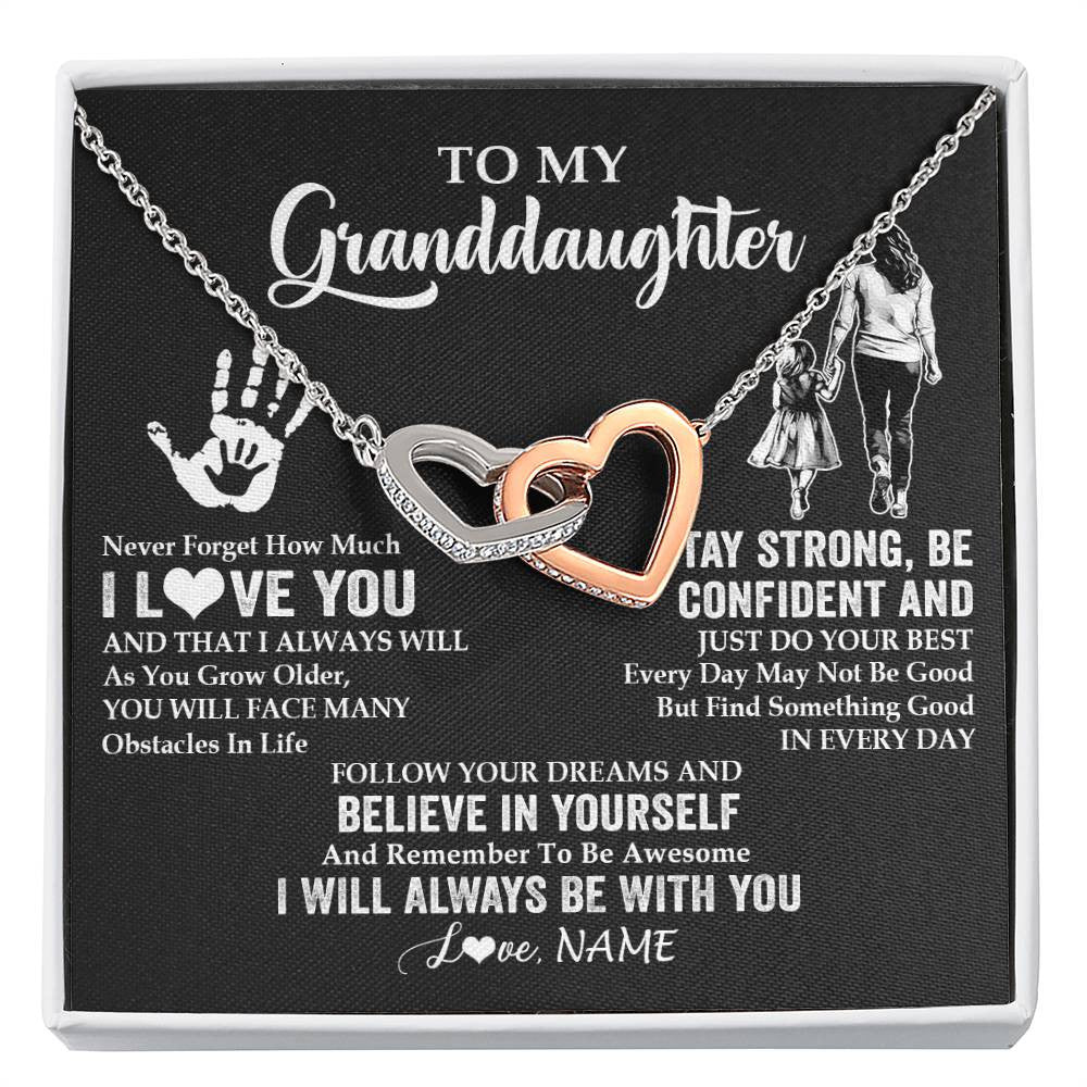 Interlocking Hearts Necklace Stainless Steel & Rose Gold Finish | 1 | Personalized To My Granddaughter Necklace I Love You Forever From Grandma Granddaughter Birthday Gifts Christmas Graduation Customized Gift Box Message Card | teecentury