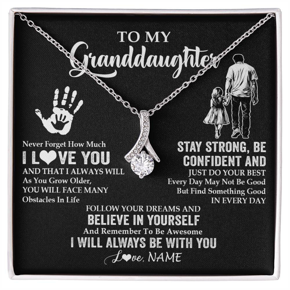 Alluring Beauty Necklace 14K White Gold Finish | 1 | Personalized To My Granddaughter Necklace I Love You Forever From Grandpa Granddaughter Birthday Gifts Christmas Graduation Customized Gift Box Message Card | teecentury