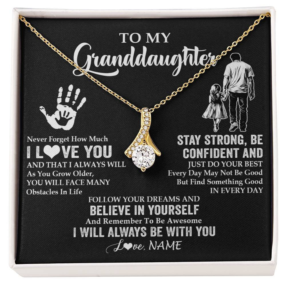 Alluring Beauty Necklace 18K Yellow Gold Finish | 1 | Personalized To My Granddaughter Necklace I Love You Forever From Grandpa Granddaughter Birthday Gifts Christmas Graduation Customized Gift Box Message Card | teecentury