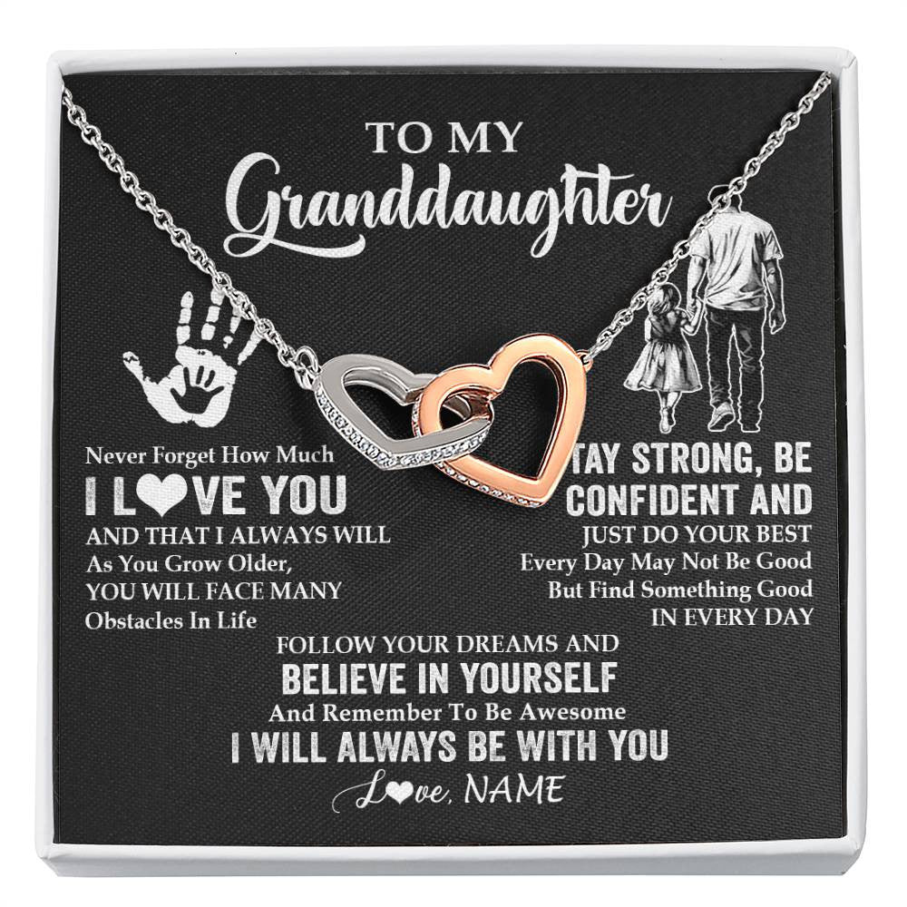 Interlocking Hearts Necklace Stainless Steel & Rose Gold Finish | 1 | Personalized To My Granddaughter Necklace I Love You Forever From Grandpa Granddaughter Birthday Gifts Christmas Graduation Customized Gift Box Message Card | teecentury