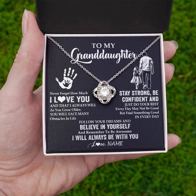 Love Knot Necklace 14K White Gold Finish | 2 | Personalized To My Granddaughter Necklace I Love You Forever From Grandpa Granddaughter Birthday Gifts Christmas Graduation Customized Gift Box Message Card | teecentury