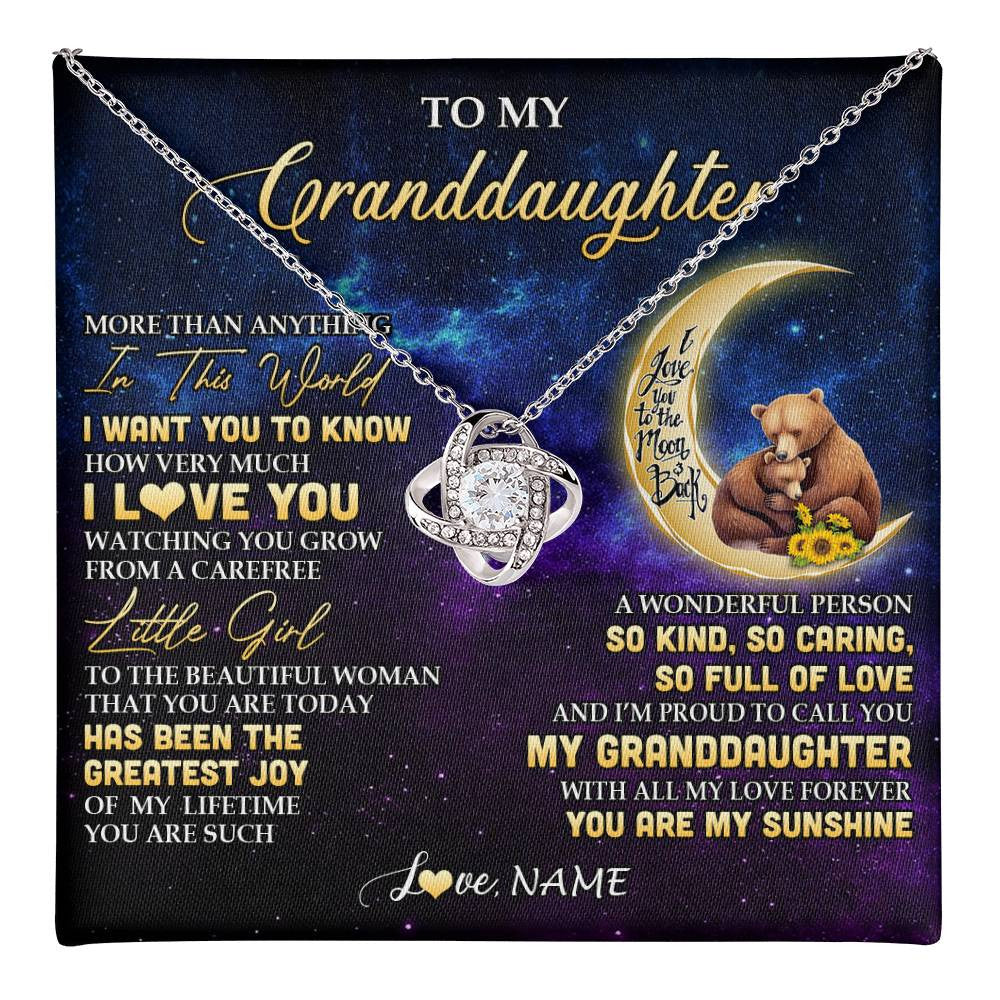 Love Knot Necklace 14K White Gold Finish | 1 | Personalized To My Granddaughter Necklace Positive Energy Encourage Brave Little Bear Granddaughter Birthday Gifts Christmas Customized Gift Box Message Card | teecentury