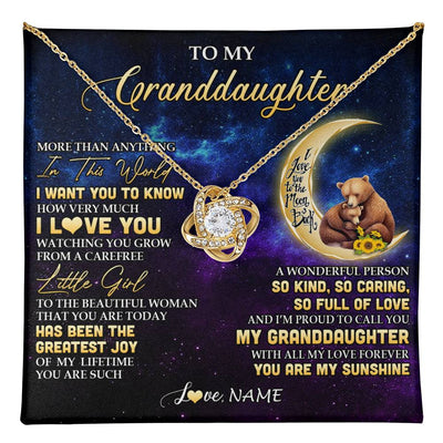 Love Knot Necklace 18K Yellow Gold Finish | 1 | Personalized To My Granddaughter Necklace Positive Energy Encourage Brave Little Bear Granddaughter Birthday Gifts Christmas Customized Gift Box Message Card | teecentury