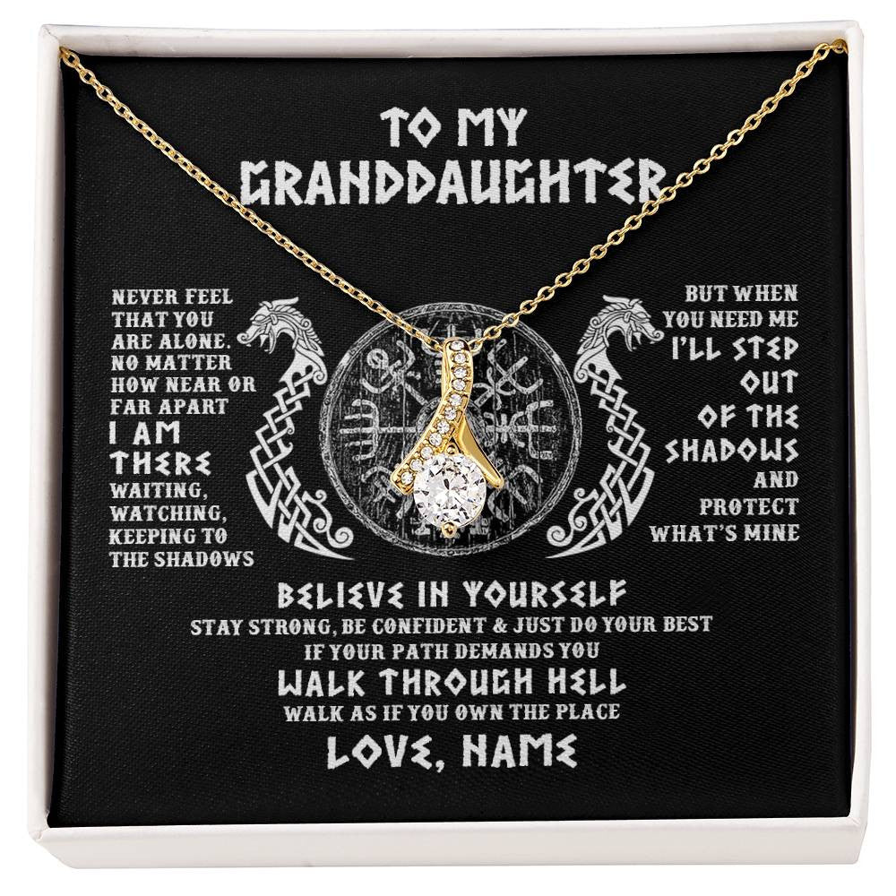 Alluring Beauty Necklace 18K Yellow Gold Finish | 1 | Personalized To My Granddaughter Necklace Viking Never Feel You Are Alone Odin Scandinavian Norse Runes Birthday Christmas Customized Gift Box Message Card | teecentury