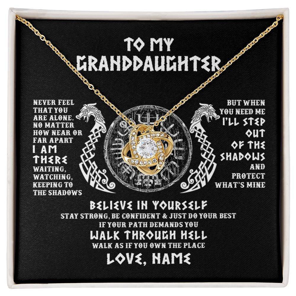 Love Knot Necklace 18K Yellow Gold Finish | 1 | Personalized To My Granddaughter Necklace Viking Never Feel You Are Alone Odin Scandinavian Norse Runes Birthday Christmas Customized Gift Box Message Card | teecentury