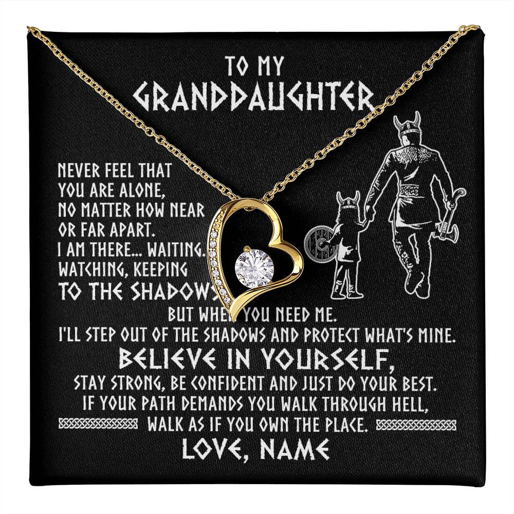 Forever Love Necklace 18K Yellow Gold Finish | 1 | Personalized To My Granddaughter Necklace Viking Never Feel You Are Alone Scandinavian Runes Viking Birthday Christmas Customized Gift Box Message Card | teecentury