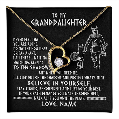 Forever Love Necklace 18K Yellow Gold Finish | 1 | Personalized To My Granddaughter Necklace Viking Never Feel You Are Alone Scandinavian Runes Viking Birthday Christmas Customized Gift Box Message Card | teecentury