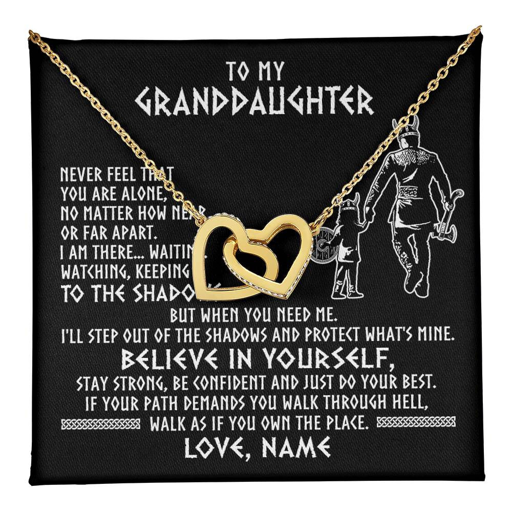 Interlocking Hearts Necklace 18K Yellow Gold Finish | 1 | Personalized To My Granddaughter Necklace Viking Never Feel You Are Alone Scandinavian Runes Viking Birthday Christmas Customized Gift Box Message Card | teecentury