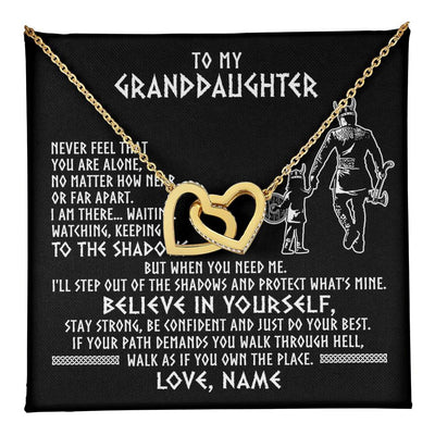 Interlocking Hearts Necklace 18K Yellow Gold Finish | 1 | Personalized To My Granddaughter Necklace Viking Never Feel You Are Alone Scandinavian Runes Viking Birthday Christmas Customized Gift Box Message Card | teecentury