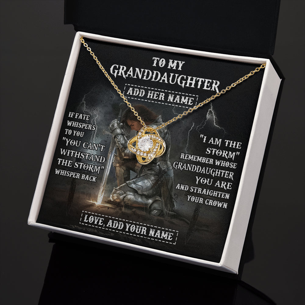 Love Knot Necklace 18K Yellow Gold Finish | 2 | Personalized To My Granddaughter Necklace Women Warrior Knights Templar I Am The Storm Best Granddaughter Birthday Gifts Christmas Gift Box Message Card | teecentury