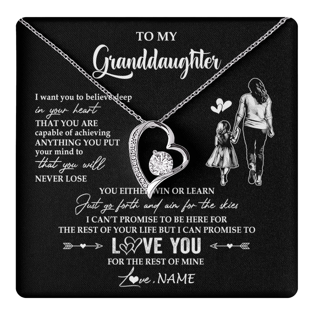 Forever Love Necklace 14K White Gold Finish | 1 | Personalized To My Granddaughter Necklace You Will Never Lose From Grandma Gigi Granddaughter Birthday Gifts Christmas Customized Gift Box Message Card | teecentury