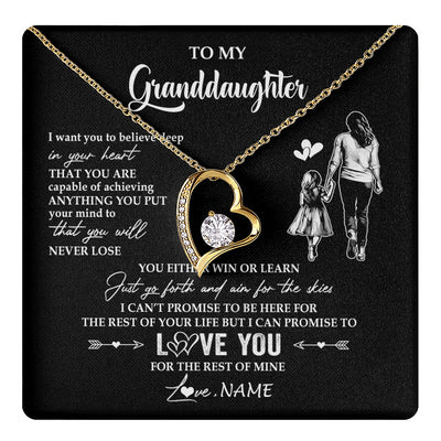 Forever Love Necklace 18K Yellow Gold Finish | 1 | Personalized To My Granddaughter Necklace You Will Never Lose From Grandma Gigi Granddaughter Birthday Gifts Christmas Customized Gift Box Message Card | teecentury