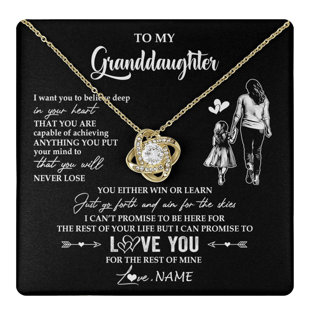 Love Knot Necklace 18K Yellow Gold Finish | 1 | Personalized To My Granddaughter Necklace You Will Never Lose From Grandma Gigi Granddaughter Birthday Gifts Christmas Customized Gift Box Message Card | teecentury