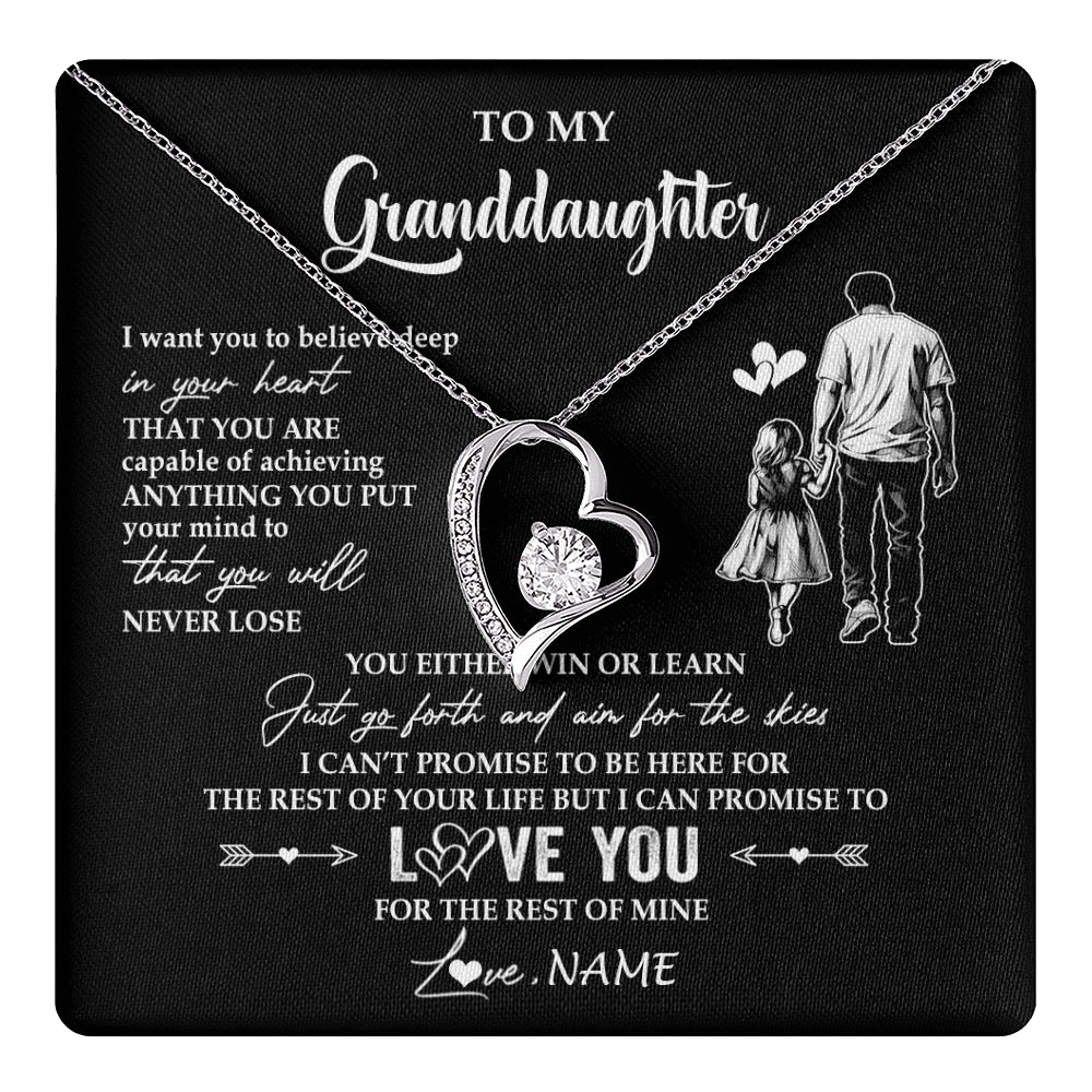 Forever Love Necklace 14K White Gold Finish | 1 | Personalized To My Granddaughter Necklace You Will Never Lose From Grandpa Papa Granddaughter Birthday Gifts Graduation Christmas Gift Box Message Card | teecentury